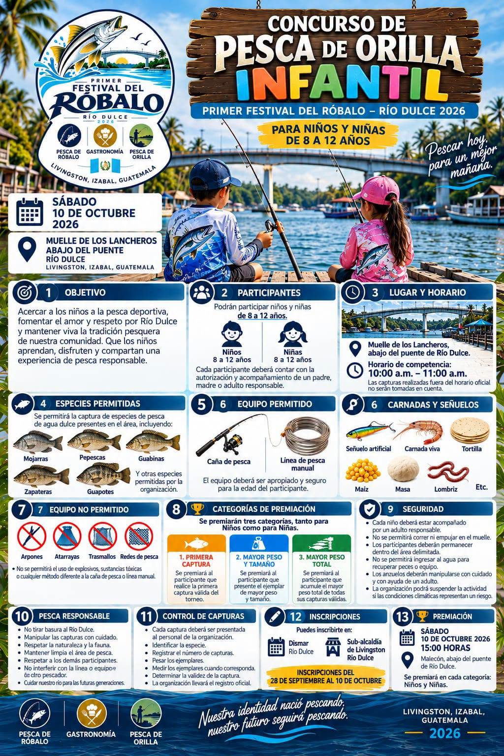 Si te inscribiste en el Concurso infantil de pesca Río Dulce es importante que veas esta publicación ya que estas son las reglas de la participación.